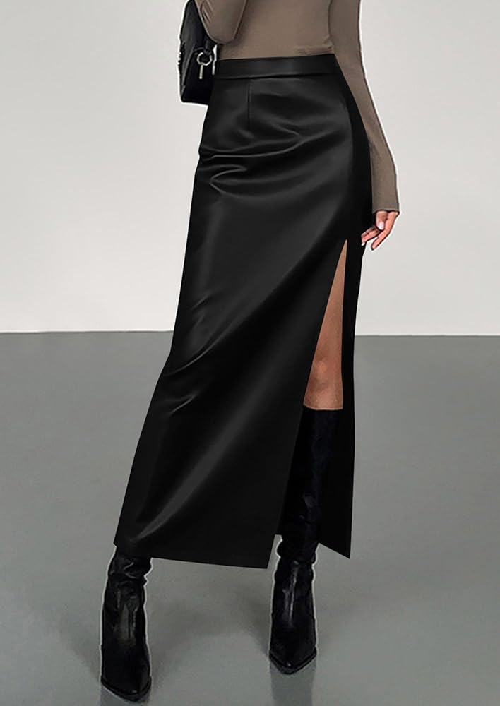 FETICO 2023秋冬　 FAUX-LETHER SLIT SKIRT FETICO 2023秋冬 FAUX-LETHER SLIT SKIRT Black-Shiny-Faux